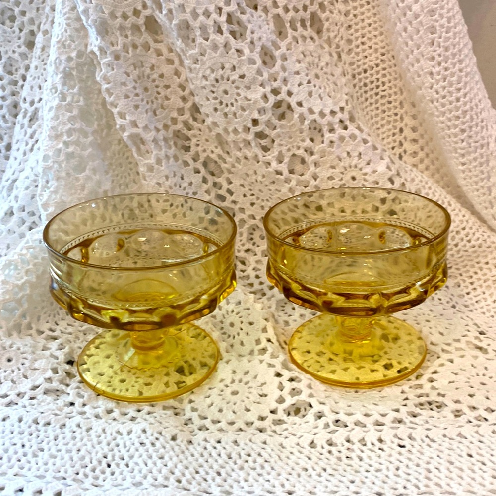 Vintage Yellow Glass Sherbet, Indiana Glass Kings Crown Tall Sherbet